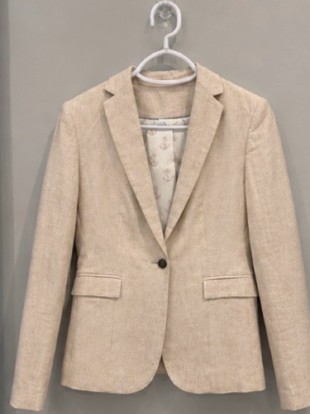 Kenar Beige Single-Button Linen-Blend Blazer